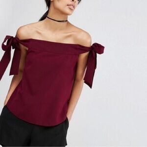 Francescas Miami Top Blouse NWT Off Shoulder XS Bow Ties Maroon Peasant Boho